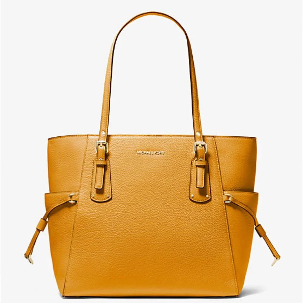 New Michael Kors Voyager Pebbled Leather Tote Bag Marigold